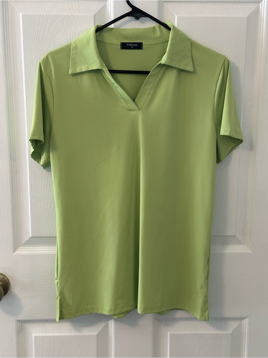 Vidusou Tops - VidusouLight Green Relaxed Collared V-Neck Women's Top